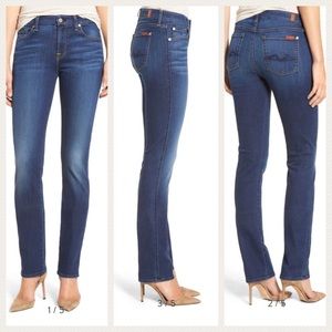 7 For All Mankind Slim Straight Jeans 24 Medium Wash Blue Stretch USA Designer